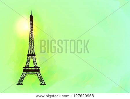 Eiffel tower on colorful background. Symbol of love and romance. Paris sight. Vector illustration.