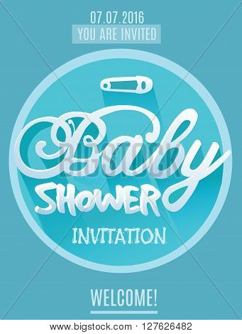 Vector Baby Shower Invitation for Boy. Blue Color. Printed Template for Cards Vouchers Invitations Festivals Parties Celebrations.