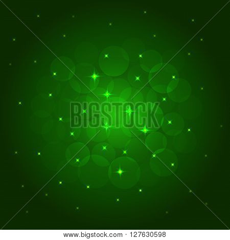 Colored abstract background with stars end circles. Bright green flash colors.
