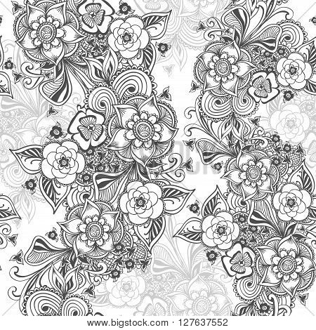 Seamless pattern in  Zen doodle flowers or  Zen tangle  style black on white for coloring page or relax coloring book or wallpaper or for decorate package clothes  or different things