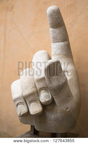 ROME, ITALY - APRIL 8, 2016: Right hand of the statue of Colossus of Constantine in the Capitoline Museum