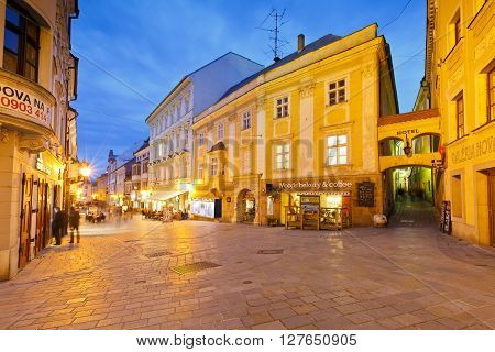 BRATISLAVA, SLOVAKIA - APRIL 23, 2016: One of the main streets of the old town in Bratislava on April 23, 2016.