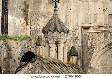 Sacred place at ancient monastery Tatev in the mountains of Armenia. Was founded in year 906. 