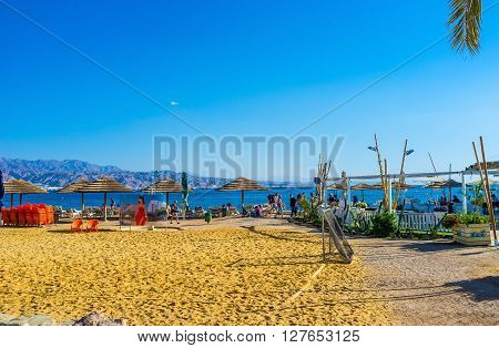 EILAT ISRAEL - FEBRUARY 23 2016: The sport zones are the necessary attribute of beaches in Eilat on February 23 in Eilat.