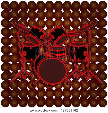 Vector illustration of a background music icon flat drum set against a background of circles. Isolated objects can be used with any text or image.