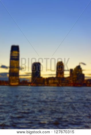 View From Esplanade To New Jersey Skyline In The Evening