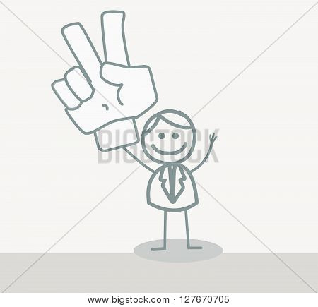 Funny Doodle : Business Man Peace Hand.eps10 editable vector illustration design