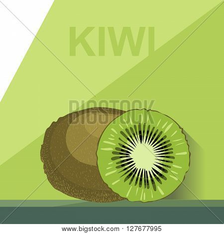 A whole big ripe kiwi and a half kiwi on a table digital vector image.