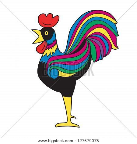 Bright rooster. White background. Isolated. Vector Image.