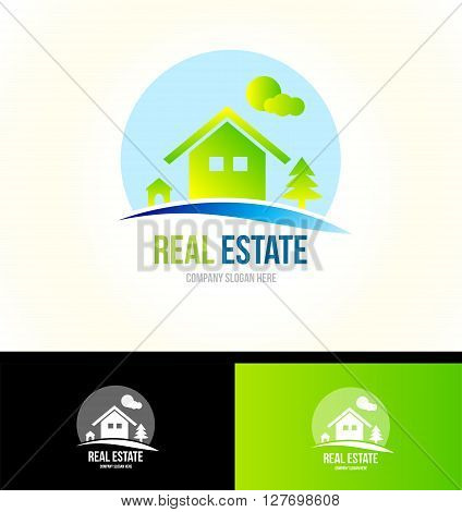 Vector company logo icon element template real estate house mountain cabin property residential