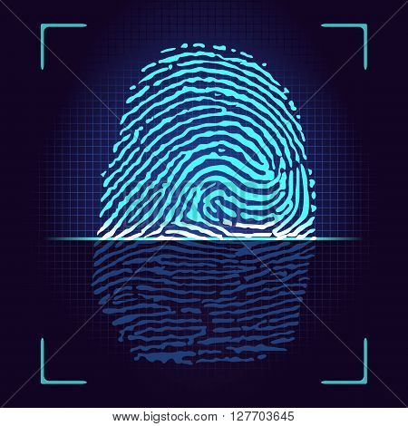 Fingerprint scanner,identification system.Vector ilustration,on a blac bacgraund.