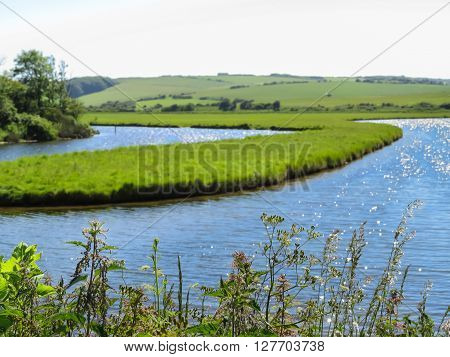 Seven Sisters National Park and Cuckmere river. East Sussex England. Selective focus