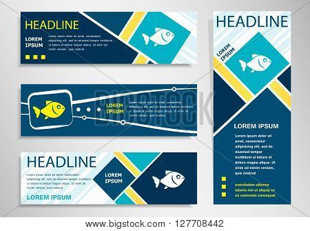 Fish Icon On Horizontal And Vertical Banner.