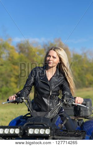 Elegant Woman Riding Extreme Quadrocycle Atv