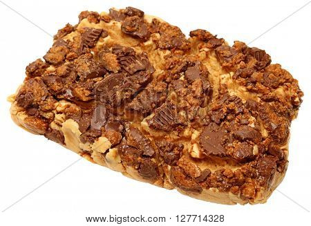 Two pound block of peanutbutter chocolate fluff fudge isolated over white.