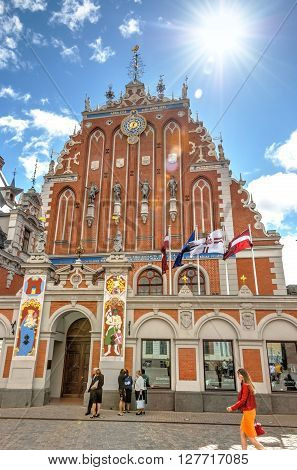 RIGA LATVIA - JULY 31: View on city hall building in Riga Latvia in sunlight. July 2015