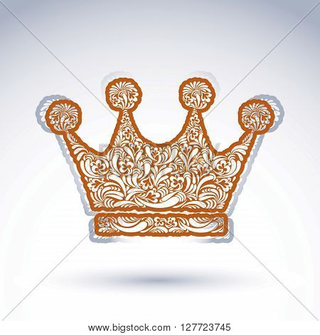Flower-patterned Decorative Crown, Art Royal Symbol. King Coronet Filled With Abstract Natural Patte