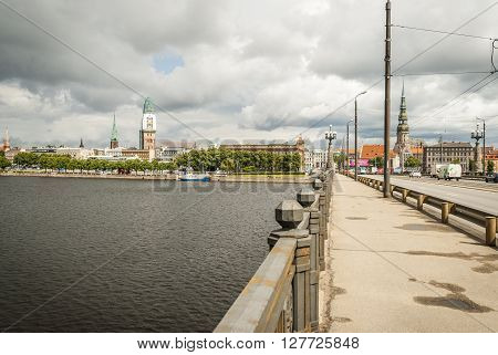 Cityscape Of Riga With Bridge Over River