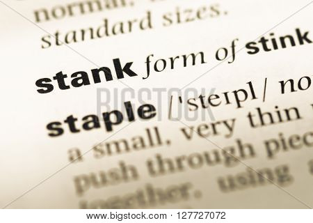Close Up Of Old English Dictionary Page With Word Stank.