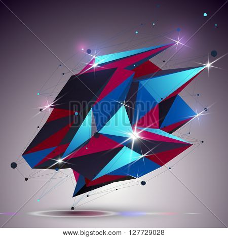 Creative Asymmetric Polished Object With Lines Mesh. 3D Colorful Shiny Complicated Engineering Abstr