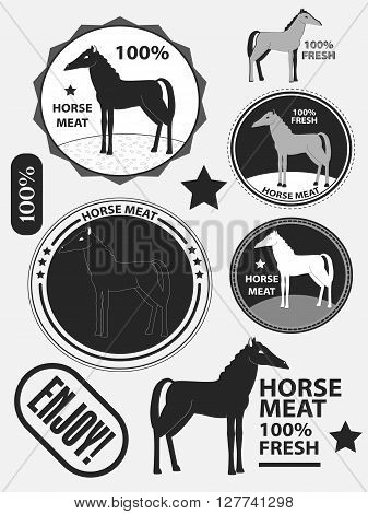 Set Of Logo Horse Meat, Horseflesh, Labels And Badges. Vector