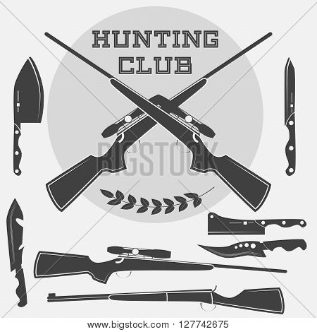 Set Of Retro Weapons Labels, Emblems And Design Elements. Vector