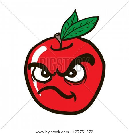freehand drawn angry apple cartoon illustration