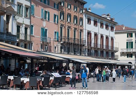 11 april 2016-verona-italy- street view by the square near the Arena in Verona