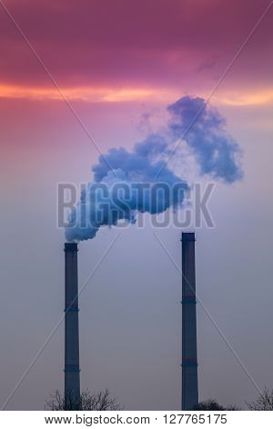 Industrial cityscape with coal power plant and smoke stacks
** Note: Visible grain at 100%, best at smaller sizes