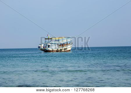 Old Wooden Ferry Boat Brings Tourists To The Small Island Of Koh Samet