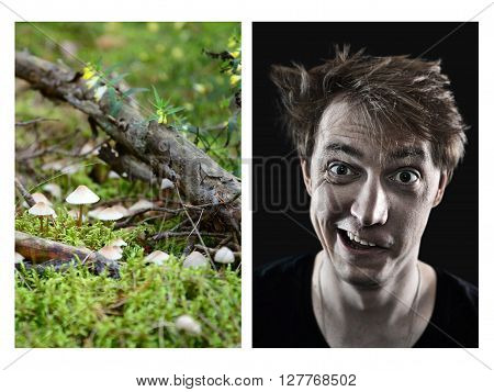funny theme of a crazy man on drugs