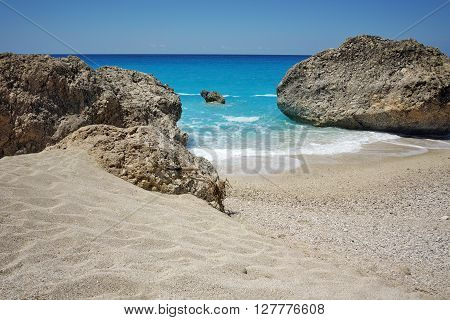 Sunny Day at Megali Petra beach, Lefkada, Ionian Islands, Greece