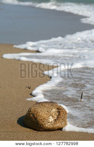 wave and stone in the sea  at summer
