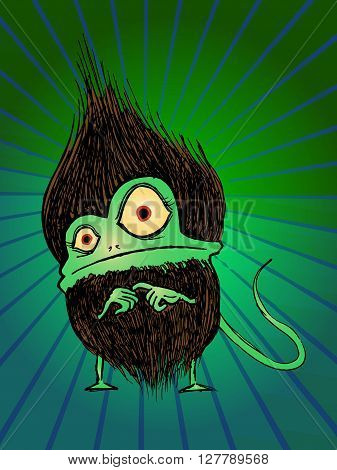 Hairy furry monster. Hand drawn vector stock illustration
