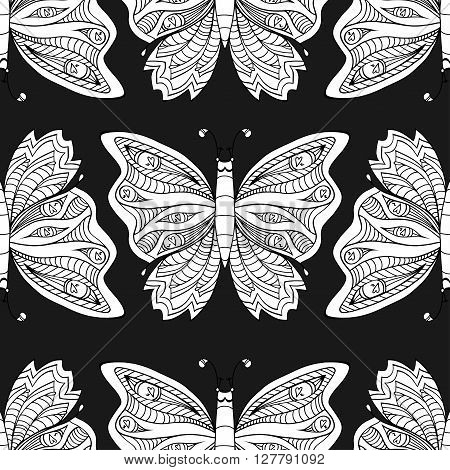 Zentangle stylized Butterfly seamless pattern for textile fashion design. Fabric. Zentangle Art collection.