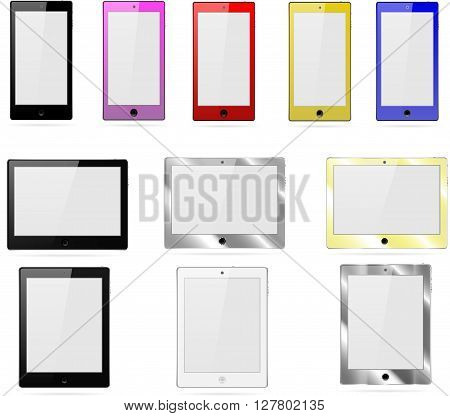 Vector collection of tablets and phones on a white background