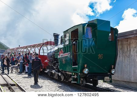 Brienz Switzerland - June 28 2015 - Tourists arrived the station at the top of Brienzer Rothorn by the steam train from Brienz on Bernese Oberland Canton of Bern in Switzerland.