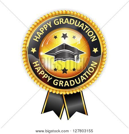 Happy Graduation elegant award ribbon with cap.