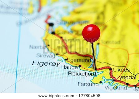 Flekkefjord pinned on a map of Norway