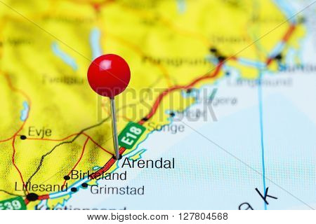 Arendal pinned on a map of Norway