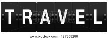 Airport split-flap board with travel text on white