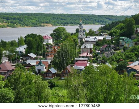 Landscape of small russian city Ples near Volga river..