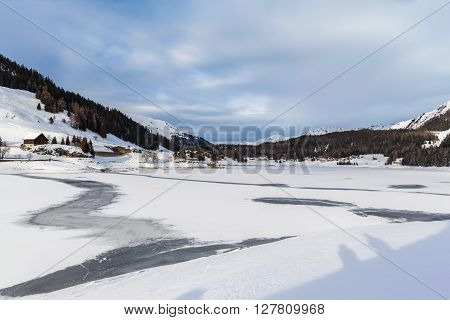 Panorama View Of The Frozen Davos Lake