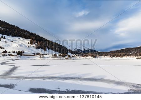 Panorama View Of The Frozen Davos Lake