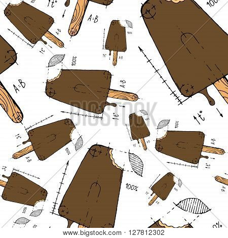 Ice cream. Hand drawn stock illustration. Seamless background pattern
