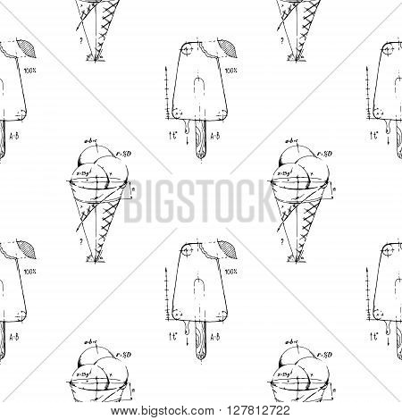 Ice cream. Hand drawn stock illustration. Seamless background pattern