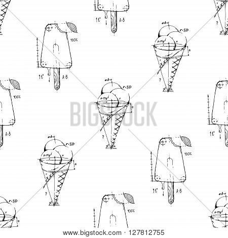 Ice cream. Hand drawn stock illustration. Seamless background pattern