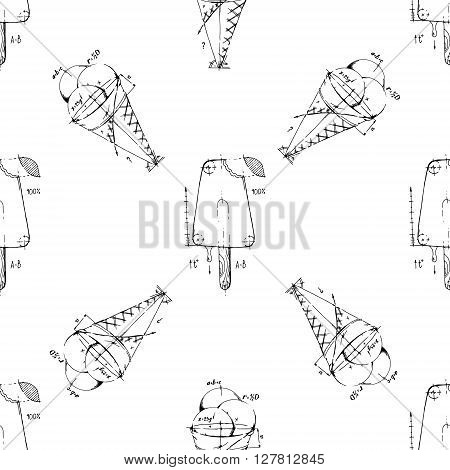 Ice cream. Hand drawn stock illustration. Seamless background pattern