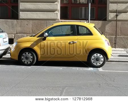 Yellow Fiat 500 Car In Prague