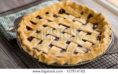 Triple Berry home made pie cooling by windo